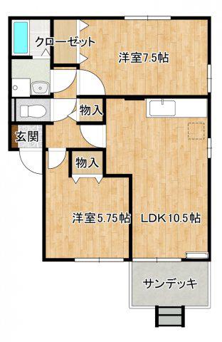 クレアール B(2LDK/2階)の間取り写真