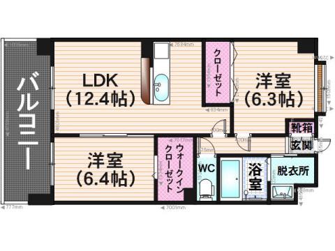 スカイシャトレ曰佐(2LDK/2階)の間取り写真