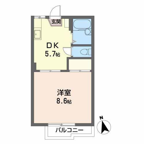パインヒルズ(1DK/1階)の間取り写真