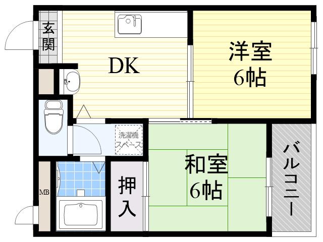 サウスアベニュー(2DK/4階)の間取り写真