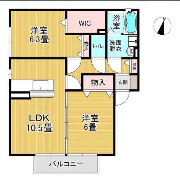 アムールレジデンスB棟(2LDK/2階)の間取り写真