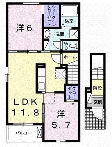 クラール・イーブンベルク B(2LDK/2階)の間取り写真