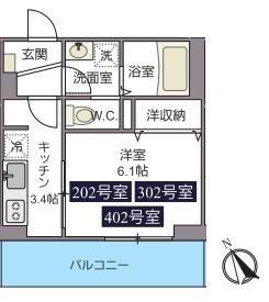マンションシルケンハウス(1K/4階)の間取り写真