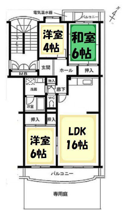 せんげん台パークタウン2番街8号棟(3LDK/1階)の間取り写真