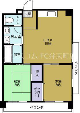 築港武智マンション(2LDK/4階)の間取り写真