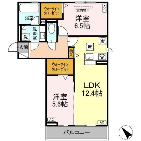 D AVANCE六名新町(2LDK/1階)の間取り写真
