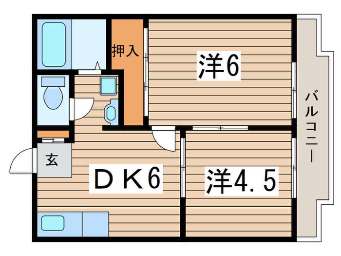 ジョイハイツD(2DK/1階)の間取り写真