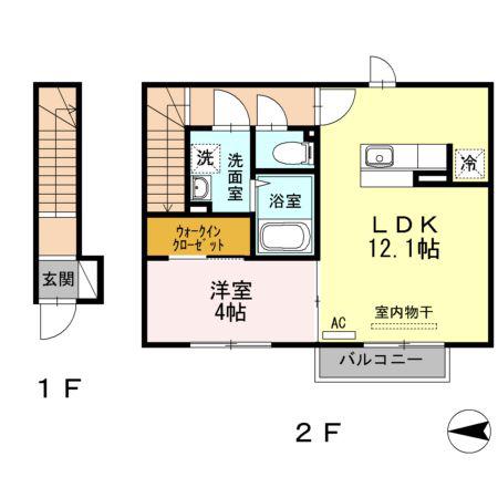 ドゥ・プラージュ(1LDK/2階)の間取り写真