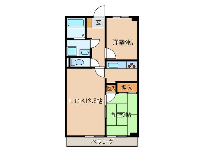 ウエストヒルズMARUKA(2LDK/4階)の間取り写真