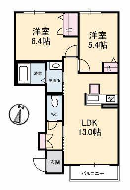 メゾン・ルミエール(2LDK/1階)の間取り写真