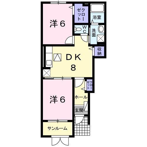 ブライトアヴェニュー(2DK/1階)の間取り写真