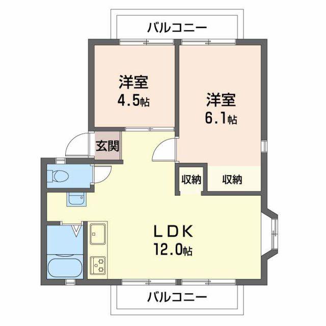 ビタビレッジ富士C(2LDK/1階)の間取り写真