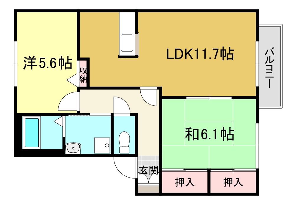 メゾン・ド・スリーゼ B(2LDK/2階)の間取り写真