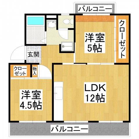ヴィラナリー狭山5号棟(2LDK/1階)の間取り写真