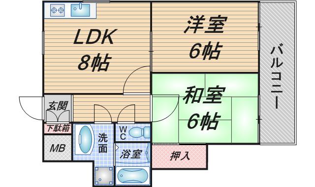 セランジュ豊中本町(2LDK/5階)の間取り写真