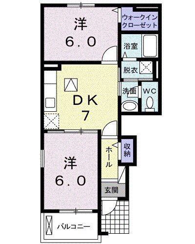 カレントB(2DK/1階)の間取り写真