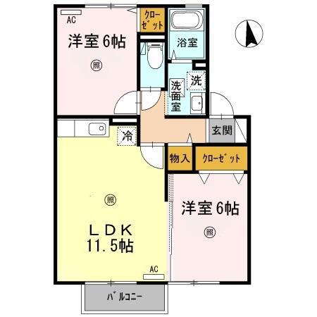 グリーンスクエア E棟(2LDK/2階)の間取り写真