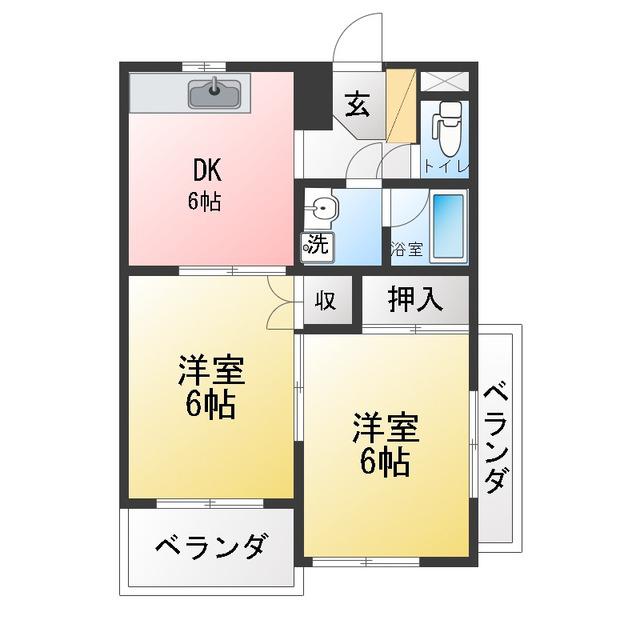 ドムス荒井壱号館(2DK/2階)の間取り写真