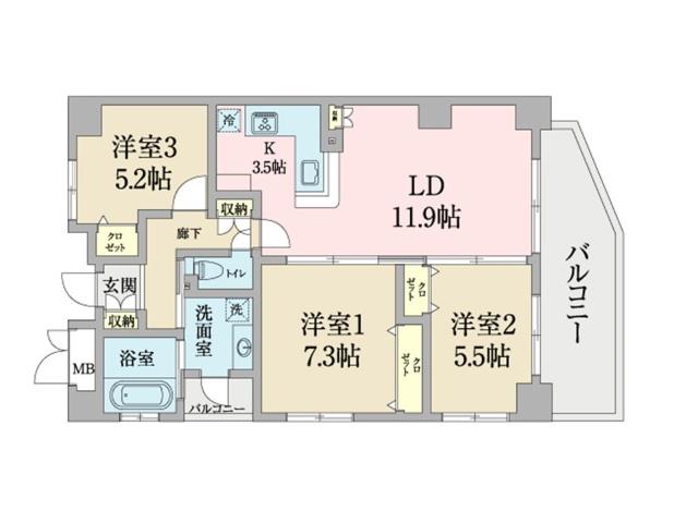 グラン高宮(3LDK/3階)の間取り写真