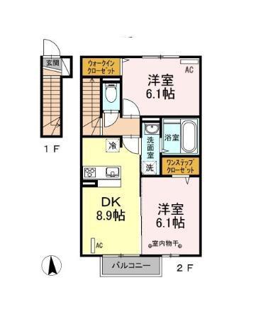 マイ・アミII(2DK/2階)の間取り写真