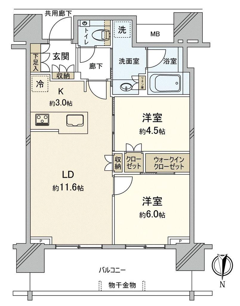 プラウドタワー岡山(2LDK/7階)の間取り写真