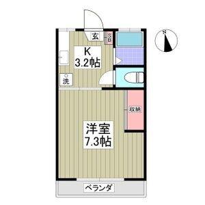 ツキシマサイドハイツ(1K/2階)の間取り写真