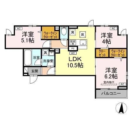 セレスティア東保木間(3LDK/1階)の間取り写真