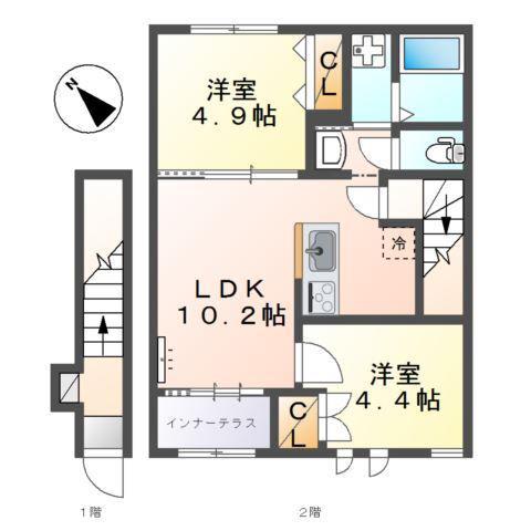 ルミエール(2LDK/2階)の間取り写真