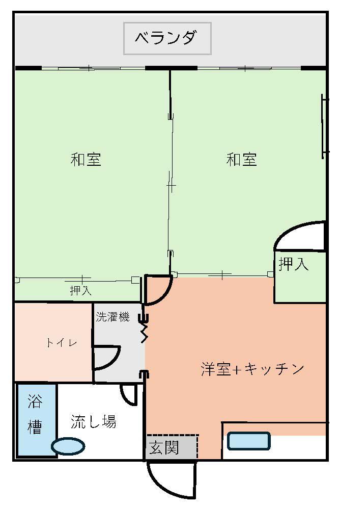 ＪＲ常磐線 いわき駅 バス乗車時間：19分 最寄りバス停で下車 徒歩6分 2階建 築38年(2DK/2階)の間取り写真