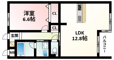グランミーテ緑地(1LDK/3階)の間取り写真