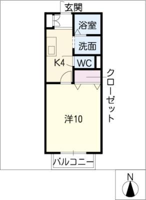 グリーンウッズ(1K/2階)の間取り写真