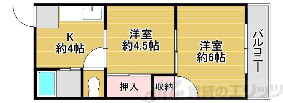 ハイツ寿(2K/4階)の間取り写真