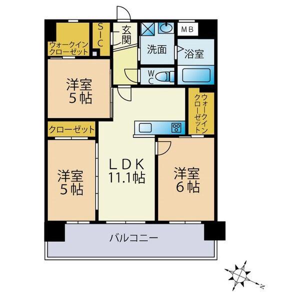 アクシア大橋(3LDK/4階)の間取り写真