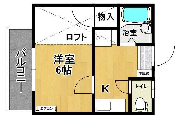 トピア郡山 A棟(1K/2階)の間取り写真