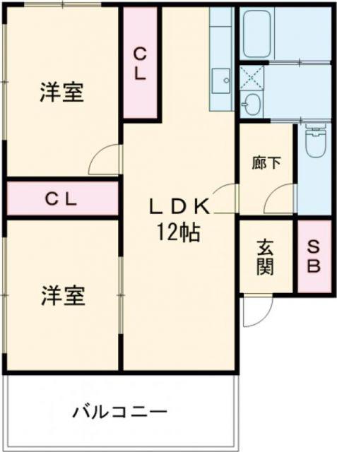 スプレムI(2LDK/2階)の間取り写真