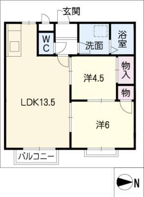 シティハイツ畔北(2LDK/2階)の間取り写真