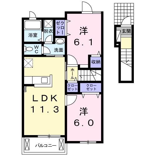 エクセルコート宮崎(2LDK/2階)の間取り写真