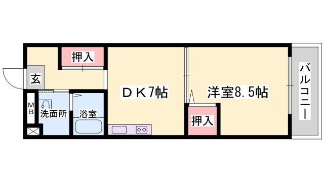 セルジュYS姫路(1DK/2階)の間取り写真
