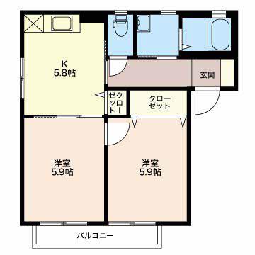 グランシードあづみ B セ(2K/1階)の間取り写真
