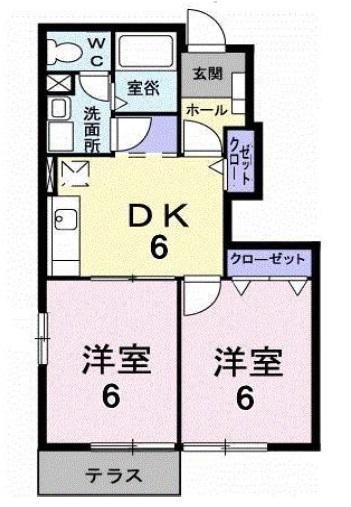 トランキル梓B(2DK/1階)の間取り写真