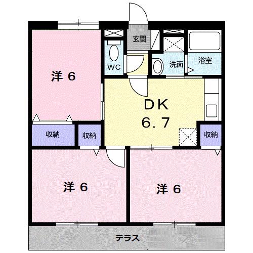 チェリーリーフ・Y(3DK/1階)の間取り写真