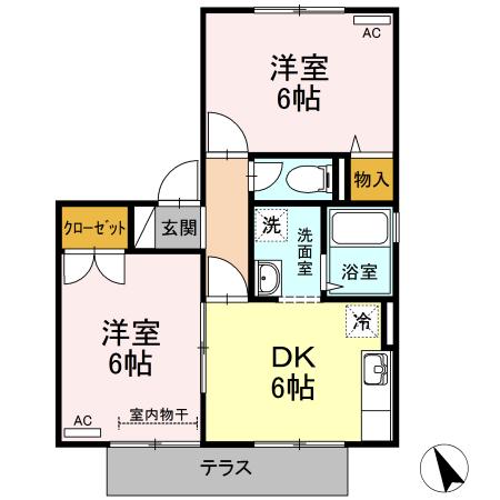 サンブリッジD棟(2DK/1階)の間取り写真