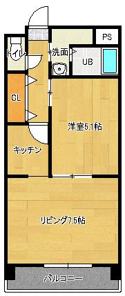 パサージュ長嶺(1LDK/2階)の間取り写真