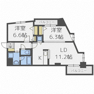 エナコート大通22(2LDK/4階)の間取り写真