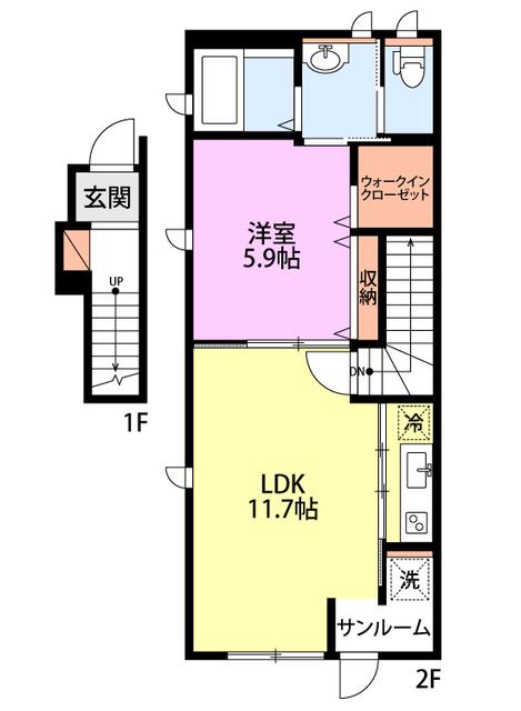 COMMON上所(1LDK/2階)の間取り写真