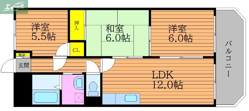 第三北村マンション(3LDK/1階)の間取り写真
