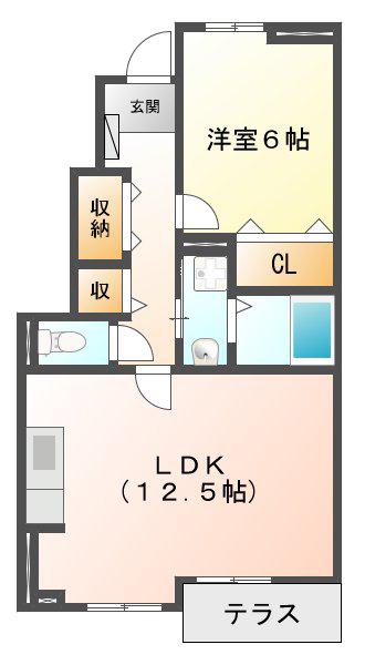 ブリリアント寺家IIB(1LDK/1階)の間取り写真