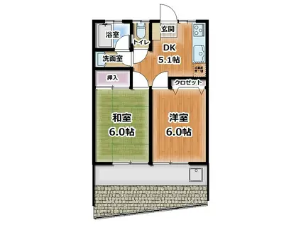 ヴァイセハイム(2DK/1階)の間取り写真