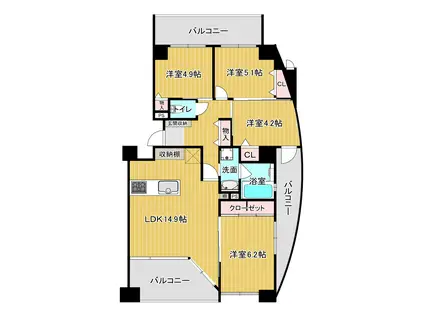 アルカディア八木(4LDK/3階)の間取り写真