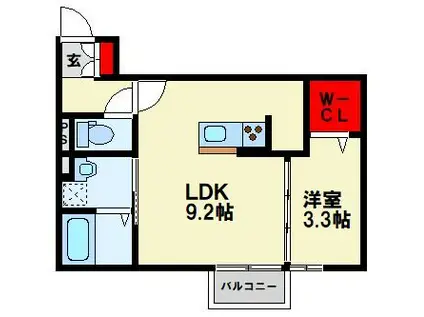DROOM桜 本城(1LDK/1階)の間取り写真